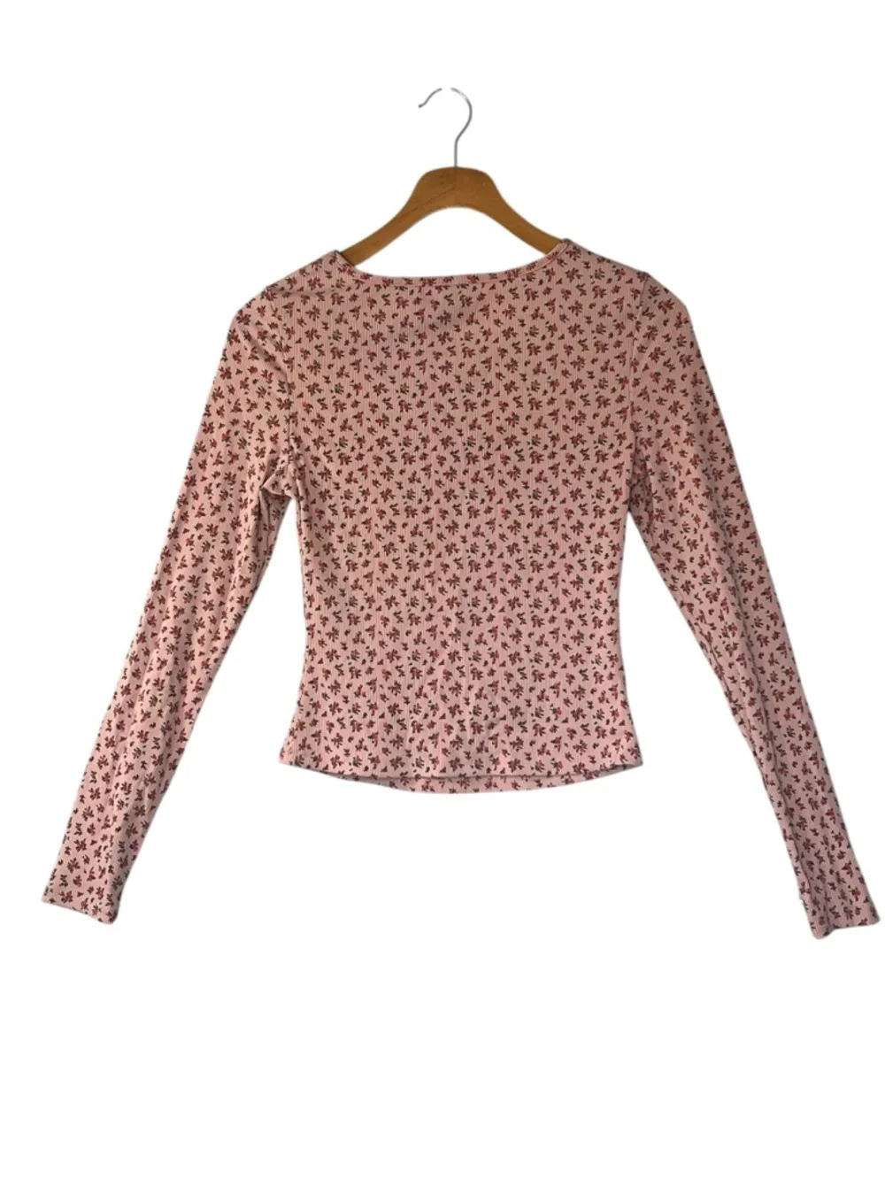 ROMWE Ditzy Floral Lace-Trim Long Sleeve Top Size S US 4 Pink Multi Cottagecore